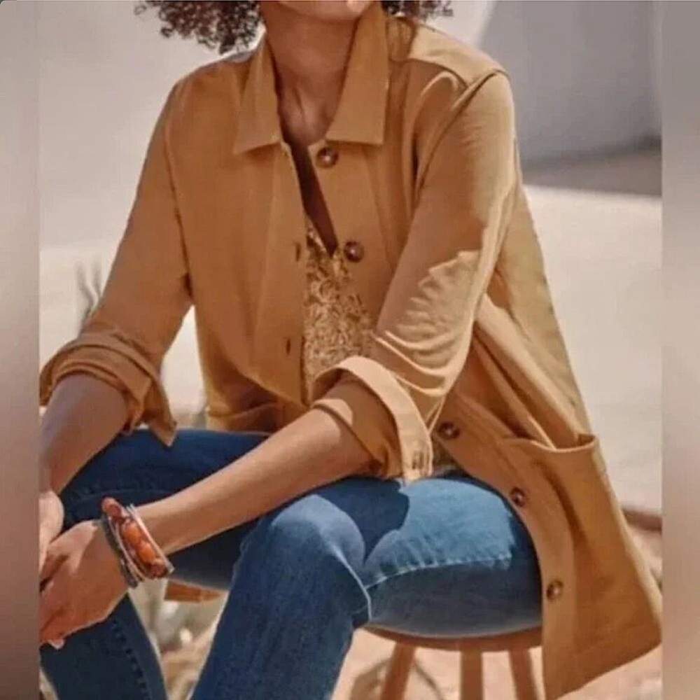J. Jill Knit Modern Barn Shacket Shirt Jacket Light Tigers‎ Eye Camel 2X